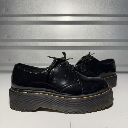 Dr. Martens Doc 1461 Quad Black Smooth Leather Platform Shoes Us Women 9 Men 8