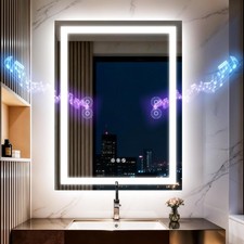 24"x32" LED Bathroom Mirror with Lights,Bluetooth Dual Speaker,Anti-Fog,3 Color