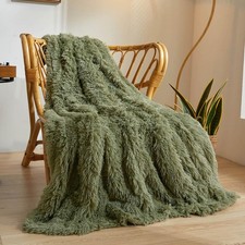 XeGe Luxury Faux Fur Throw, Moss Green Soft 50x60 Fluffy Blanket, Shaggy Plus...