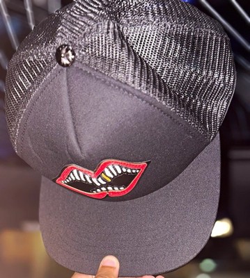 Black Trucker Hat Mesh Back Adjustable Lips Patch Unisex Adults One Size