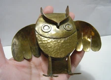 5" Vintage 60s MCM Hammered Brass & Copper Owl Sculpture Los Castillo