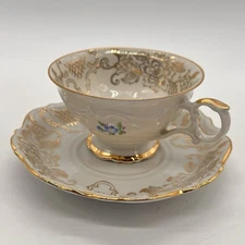 VTG Schumann Bavaria Dresden Floral Tea Cup & Saucer Set Gold Trim Arzberg 60s