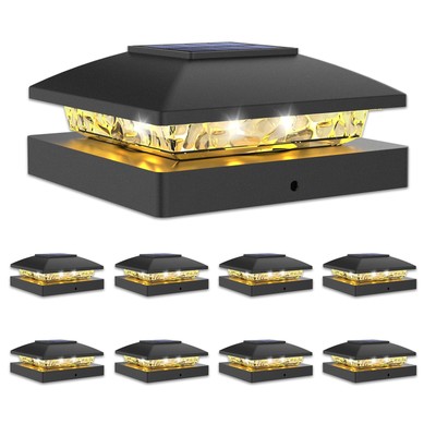 VOLISUN 4x4 Solar Post Cap Light 8pack,Solar Fence - Lights 8 Pack, Black 