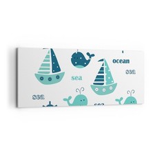 Quadro su Tela 100x40cm Balene navi bambini stelle marine Stampe Immagini Murale