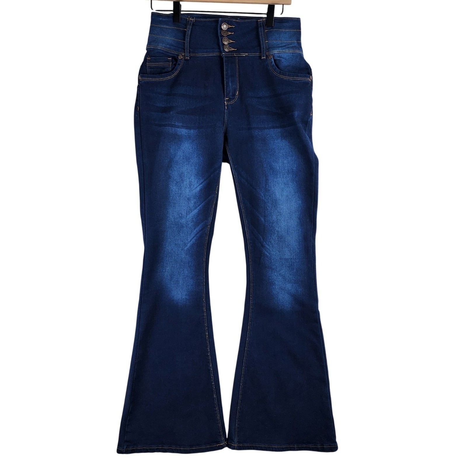 Womens 15 Dark Wash Boho Retro Bell Bottoms