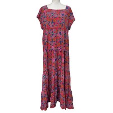 Natural Life Berkley Tiered Maxi Dress Rust Orchid Floral Chic Boho | SZ: XL