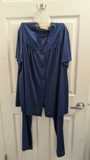Vtg Vanity Fair Blue Nylon Pajama Set XL Embroidered Button Front V-Neck Pretty