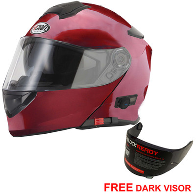 Vcan V271 Bluetooth Motorradhelm Gloss Burgundy Free Dark Visier