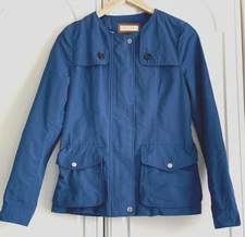 Massimo Dutti  Blue Bomber Style Belted Collarless Jacket Size US Small