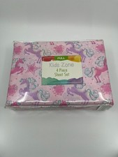 Kids Zone 4 Piece Full Sheet Set Bedding Unicorn NWT.