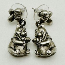 Walt Disney Winnie The Pooh Bear Pewter Post Earrings With Bees And Honey 1 NEW