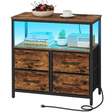 LED Night Stand with Charging Station, Large Nightstand with USB and Type-C P...