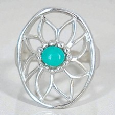 Vintage Sterling Silver Turquoise Sunflower Southwest Ring Size 5.5 Boho