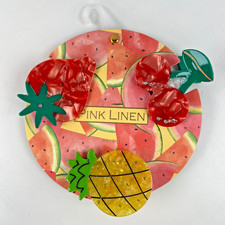 Pink Linen Fruit Hair Claw Clip Set Strawberry Cherry Pineapple Retro Acrylic