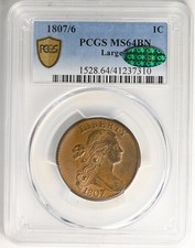 1807/6 DRAPED BUST 1C PCGS MS 64 BN