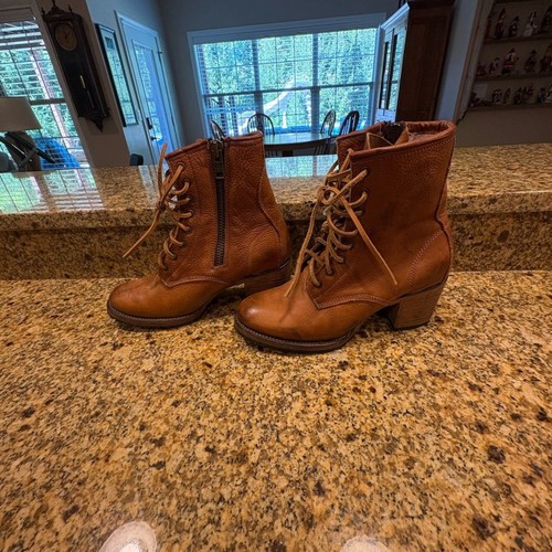 Freebird Cavalier hellbraune Leder-Schnürstiefel mit seitlichem Reißverschluss Größe 10 Blockabsatz - Bild 4 von 9
