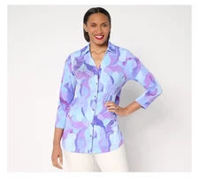Susan Graver Regular Printed Liquid Knit Tunic Top w/ Embellishment Lavender/Aqu