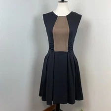 Eva Franco Rebel Black Nude Mesh Inset Fit and Flare Knit Dress Size 6