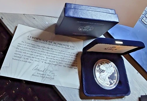 2007 W AMERICAN EAGLE ONE OUNCE SILVER PROOF COIN, WITH BOX & COA