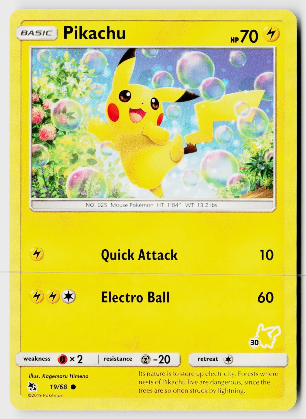 Pikachu 19/68 Common Hidden Fates Pokemon Near Mint