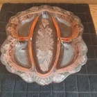 PINK DEPRESSION GLASS 5 SECTION DIVIDED TRAY RELISH DISH ETCHED FLOWERS 12-1/4"