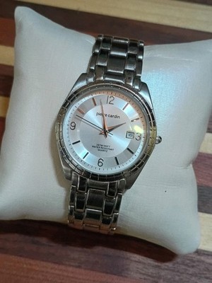 Vintage Pierre Cardin Mens Watch 37MM Case Silver With Date