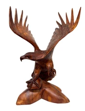 20" Tall Hand Carved Mahogany Wood American Eagle Sculpture Indian Cowboy Horse