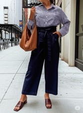 Brooks Brothers Navy Blue Cropped Preppy Paper Bag Pants Women's Size 12 NWOT