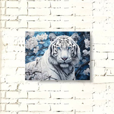 Weißer Tiger Leinwandbild mit Holzrahmen – Wandbild Deko 40x30 cm