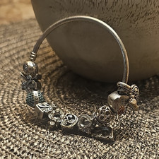 Pandora Silver Charm Bangle Bracelet Heart Da...
