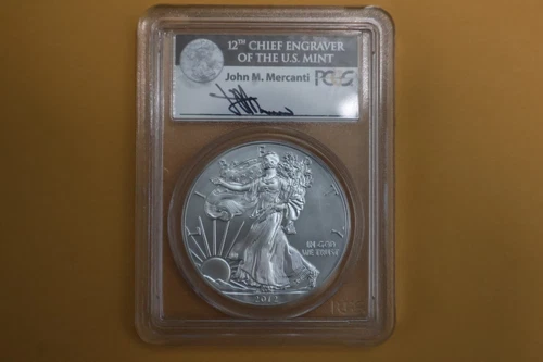 2012-W $1 (Burnished) Silver Eagle PCGS MS70 Mercanti Signed - Toning