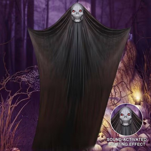 Halloween Hanging Ghost Decor Ghost with Glowing Eyes and Scary Sound - Picture 12 of 14