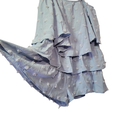 Women Sexy Romper Shorts Swiss Dot Off Shoulder Ruffle Flowing Shorts Blue Large - Picture 4 of 12
