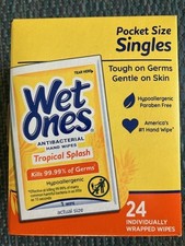 "Wet Ones" Wipes -Tropical Splash - 24 Count- 4 Boxes-FREE SHIPPING