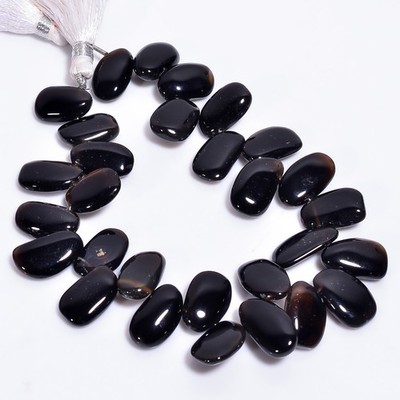 Natural Black Onyx Smooth Beads, Loose Gemstone Onyx Beads Jewelry Making E 323