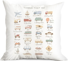 Transportation Alphabet Pillow Covers 18X18, Classroom Pillows , Toddler Boy Gir
