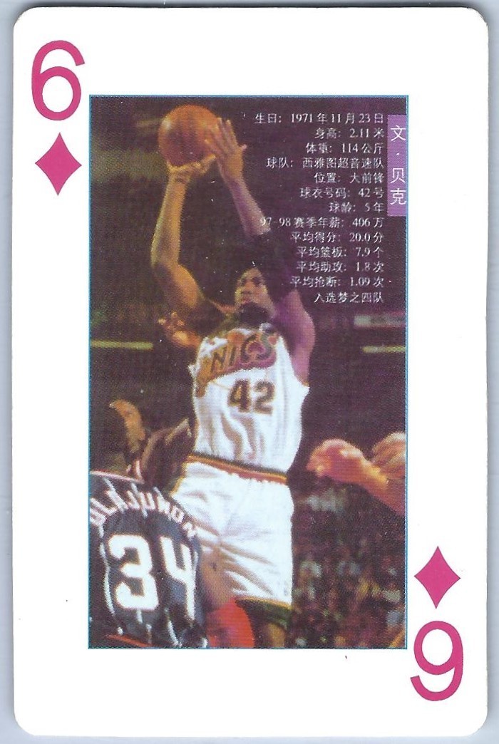 CHINA - VIN BAKER - SEATTLE SUPERSONICS - Chinese POKER Card