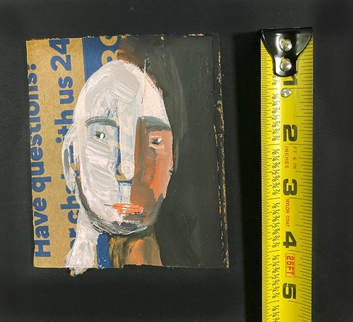 Original Portrait Painting Abstract Bald Man Naive Primitive Painterly Wall Art - Picture 2 of 12