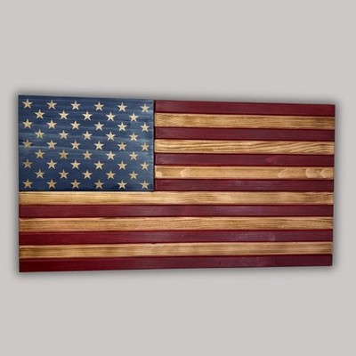 Handcrafted Rustic, Wooden American Flag | Engraved Stars | Patriotic Wall Decor