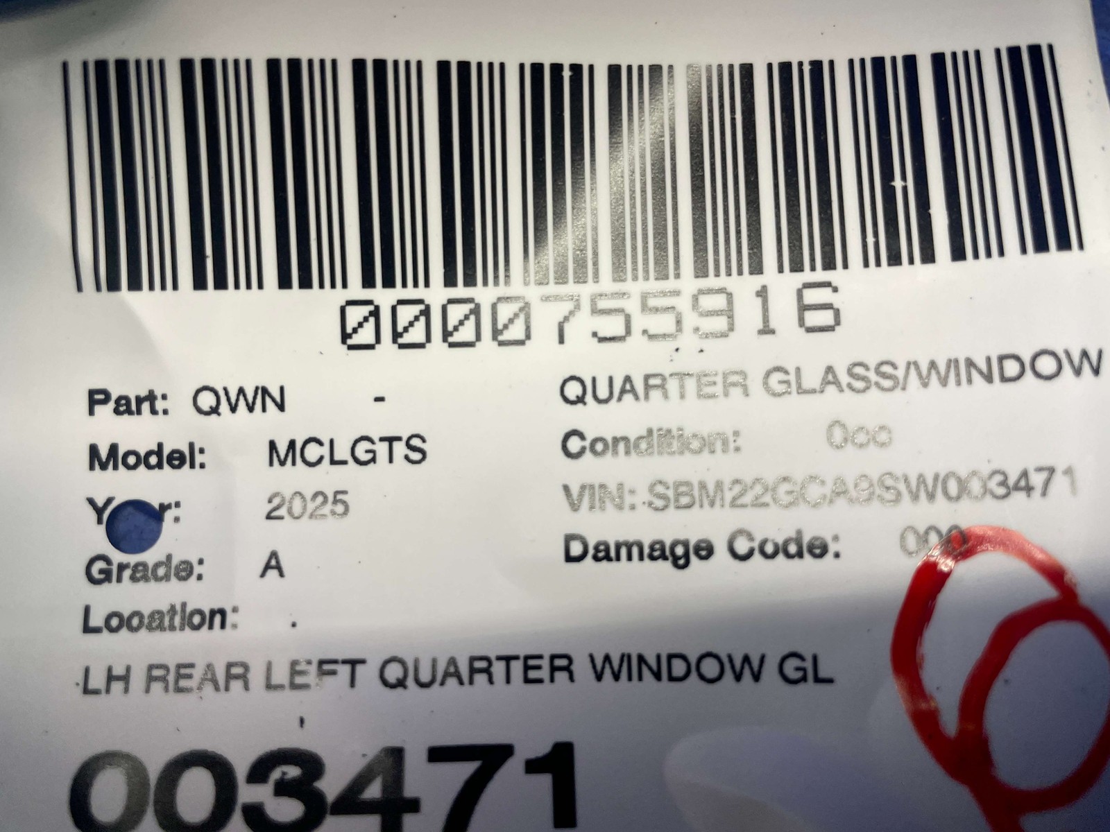 2020 2021 2022 2023 2024 2025 2026 MCLAREN GTS REAR LEFT QUARTER WINDOW GLASS