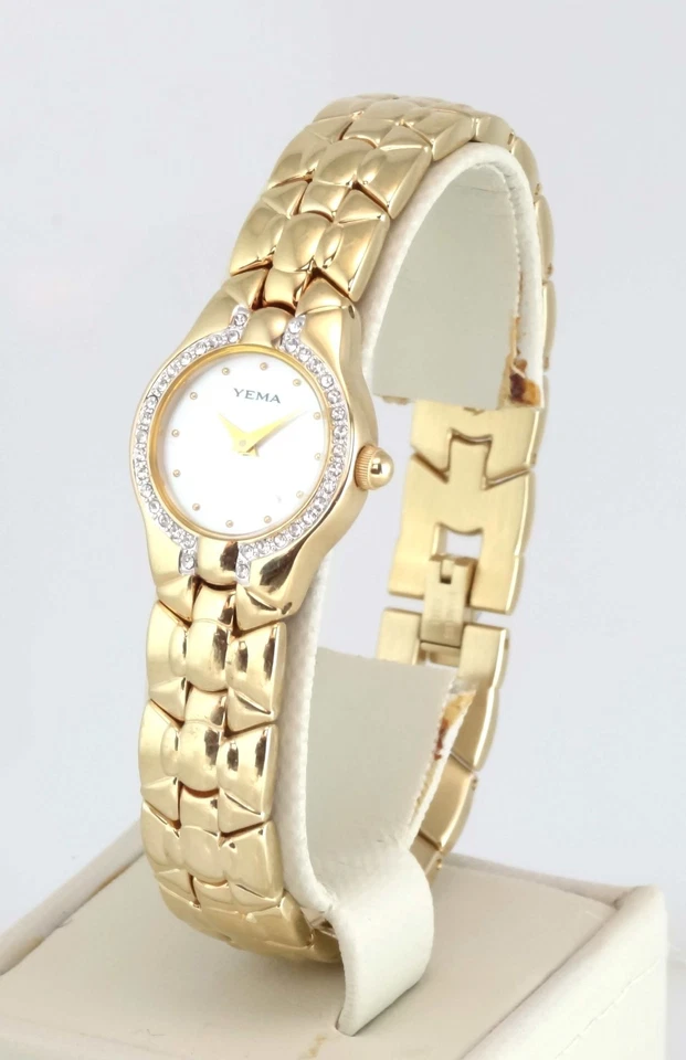 NUEVO YEMA by Seiko YM 874 reloj vintage de cuarzo dorado circonita cúbica para mujer en caja de madera Foto 2 de 4