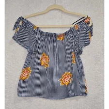 One Love Clothing Ruffle Off Shoulder Striped Floral Top Women's Size Medium