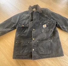 Vintage Black Carhartt Chore Coat Jacket Blanket Lined Corduroy Collar