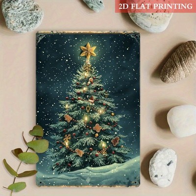 2D Flat, 1pc 8x12 Inch Retro Christmas Tree Metal Wall Art Sign - Iron Flat Prin