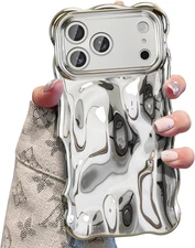 Ripple Case for Iphone 17 Pro Max, Cute Silver Cover Wave Shape for Iphone Case 