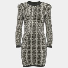 Balmain BeigeBlack Monogram Knit Bodycon Dres...