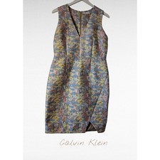 Calvin Klein Floral Brocade Sheath Dress Sleeveless V-Neck Career Party