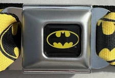 Batman Buckle Down Seatbelt Adjustable Belt Yellow With Batman Logo Unisex EUC!