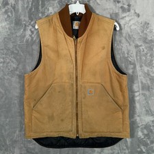 Carhartt Quilt Lined Vest Mens Medium Jacket Brown Full Zip Sleeveless Work