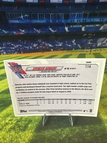 Spencer Howard 2021 Topps Chrome Baseball #114 Negative Refractor RC Phillies - Picture 2 of 2